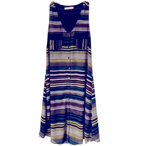 Anthropologie Hazel Lightweight Flowy Sleeveless Striped Midi Dress - Multi - XS - Picture 1 of 10